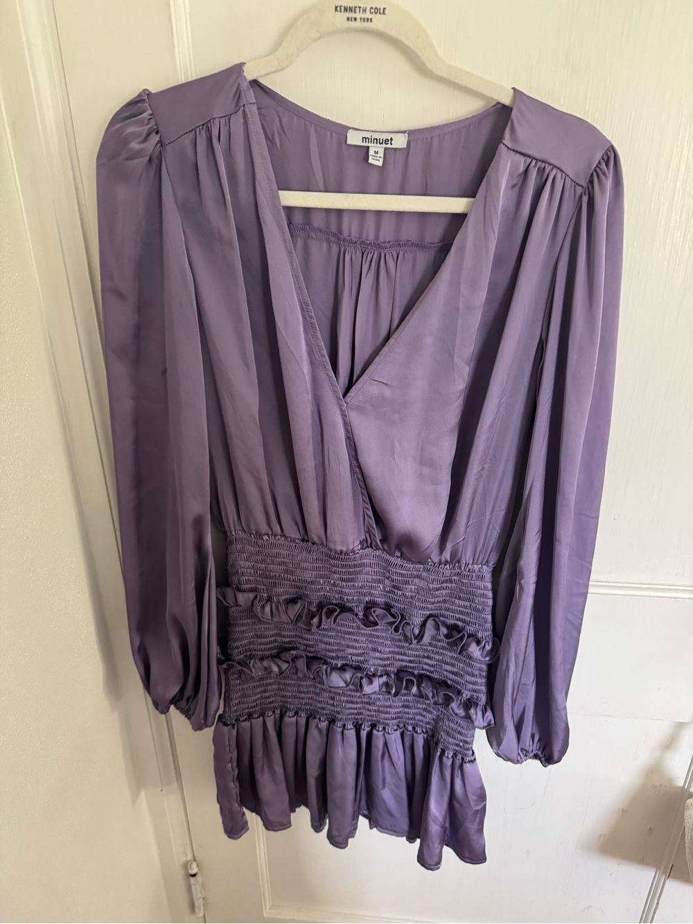 Minuet Purple V-Neck Smocked Waist Mini Dress